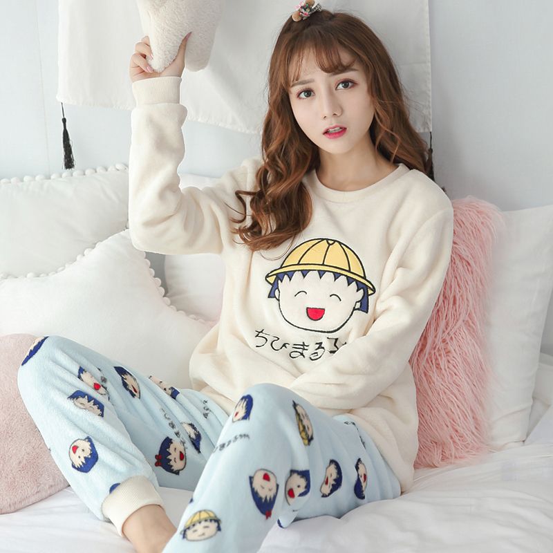 Pajamas Girls Winter thickened flannel pajamas girls autumn students lovely coral velvet large pajamas home wear set