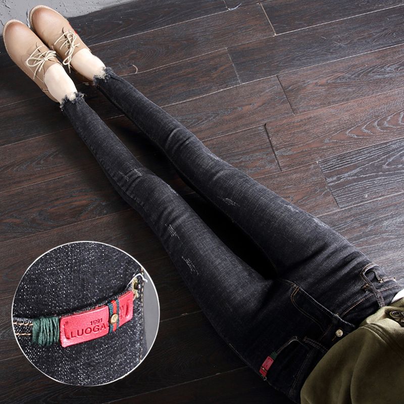 Black jeans women's nine-point pants  spring and autumn Korean version slim high waist elastic pencil trousers female students