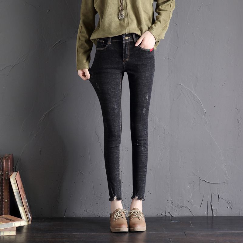 Black jeans women's nine-point pants  spring and autumn Korean version slim high waist elastic pencil trousers female students