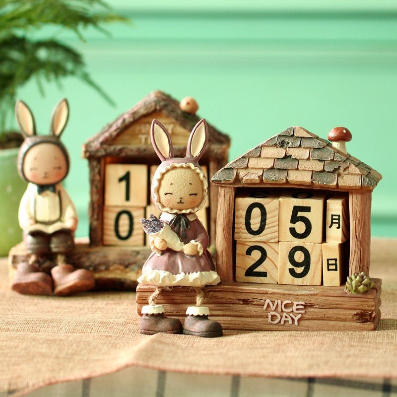 Retro creative log small calendar date desktop resin ornaments bedroom living room decorations home American gifts