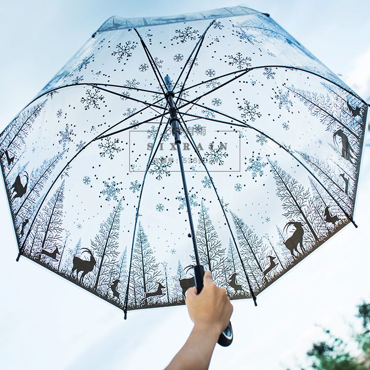 加厚长柄透明雨伞樱花折叠小清新伞森系卡通学生儿童韩国可爱男女