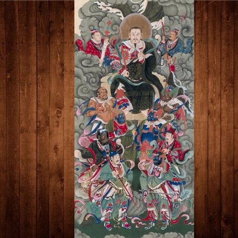 九天应元雷声普化天尊神像丝绸画挂画道教供奉雷祖画像卷轴画包邮