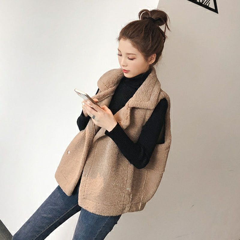 Autumn and winter Plush vest vest vest female 2020 new college style loose and slim sleeveless shoulder jacket