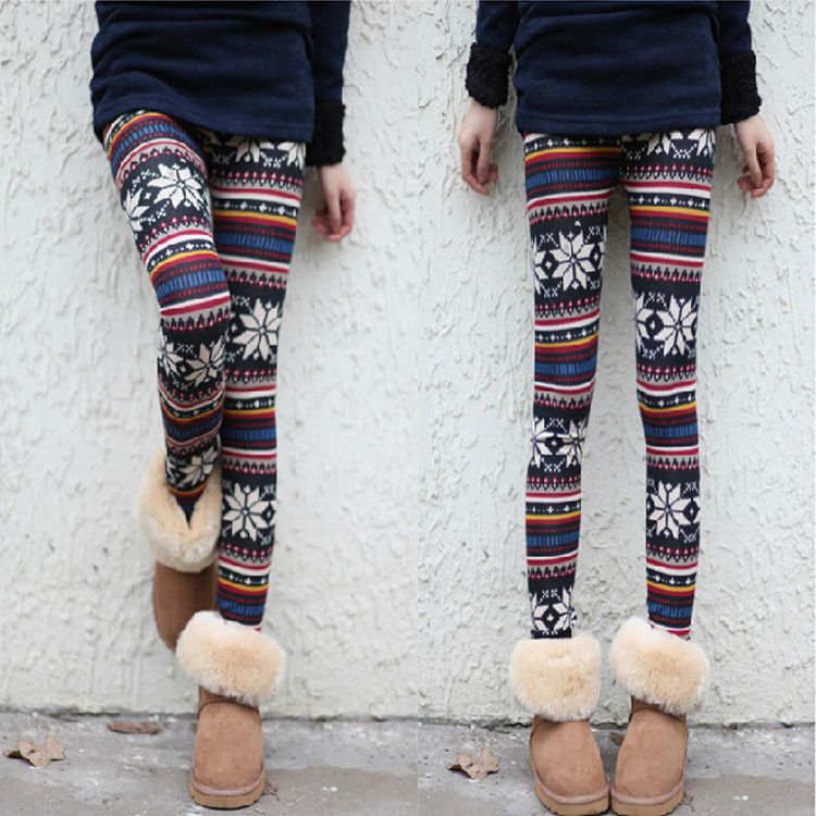 Plush casual pants women's student pants multicolor snowflake deer pants fattening high waist elastic pajamas Leggings