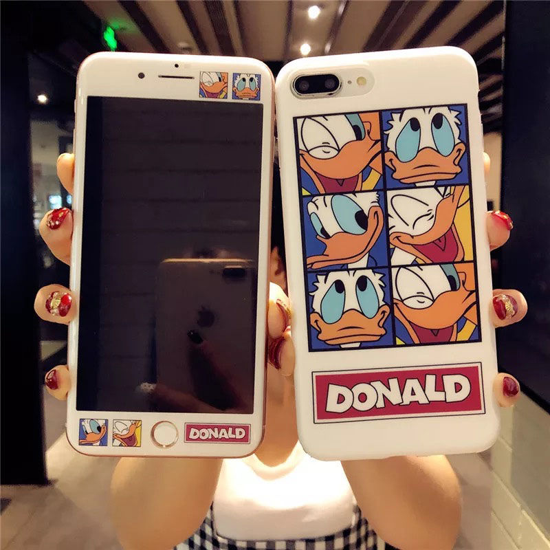 Net red Donald Duck apple 7plus mobile phone shell color film iPhone x cartoon toughened film 6S full screen film 8p film