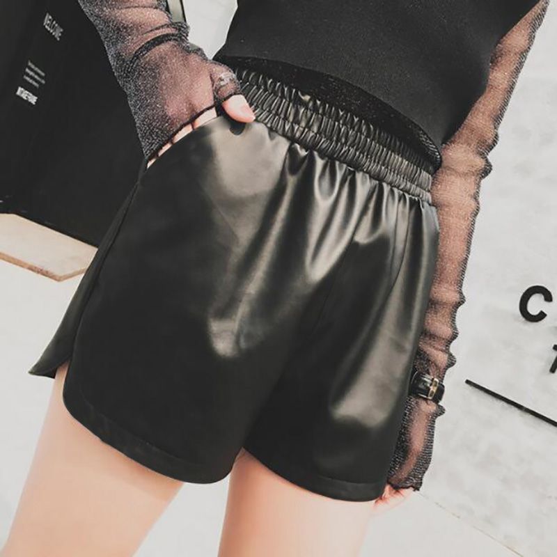 Leather shorts autumn and winter new high waist women's Korean version slim and slim, large and loose wear wide leg pants boots pants PU leather pants