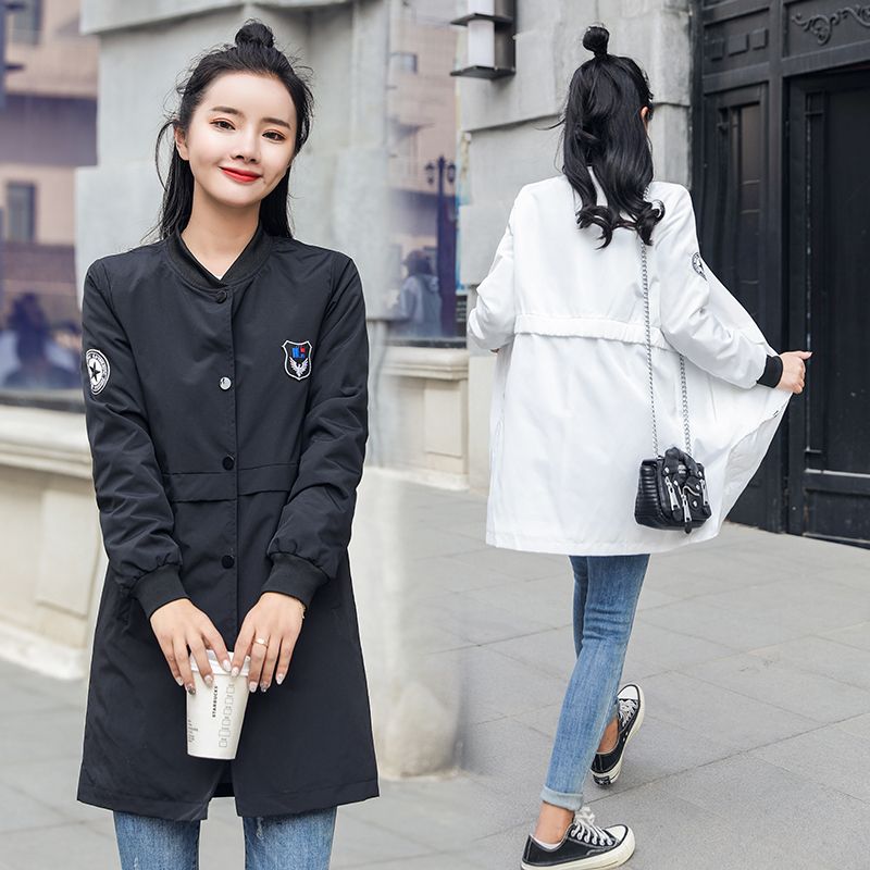 Women's Thin Coat  Spring and Autumn Dress Korean Style Slim Mid-length Baseball Uniform Fashion Jacket Cardigan Slim Windbreaker Women