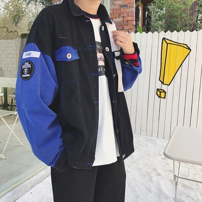 Spring and autumn Hong Kong Style Men's students versatile loose Korean embroidery fashion BF hip hop denim jacket jacket trend