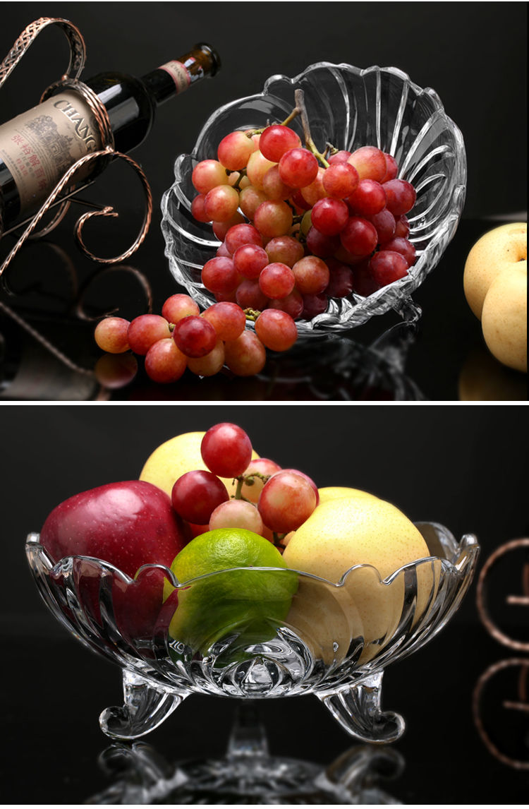 大号玻璃水果盘水晶高脚果斗简约欧式糖果盘现代客厅创意水果盘子