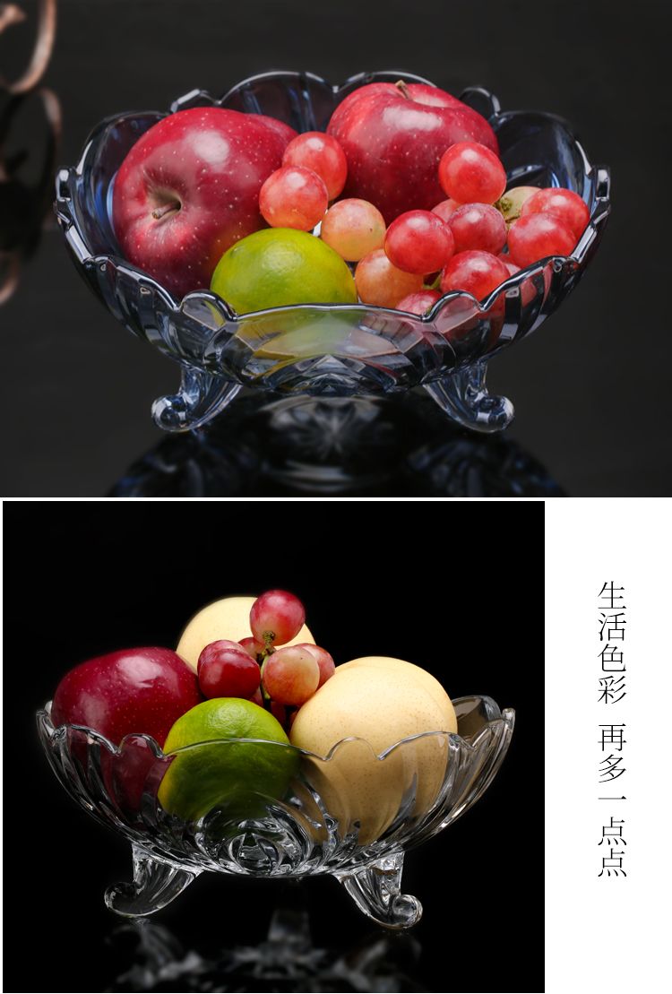 大号玻璃水果盘水晶高脚果斗简约欧式糖果盘现代客厅创意水果盘子