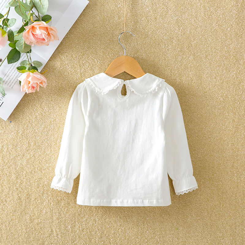 Cotton baby shirt white Long Sleeve autumn clothes baby collar spring and autumn clothes girls' undershirt children's wear