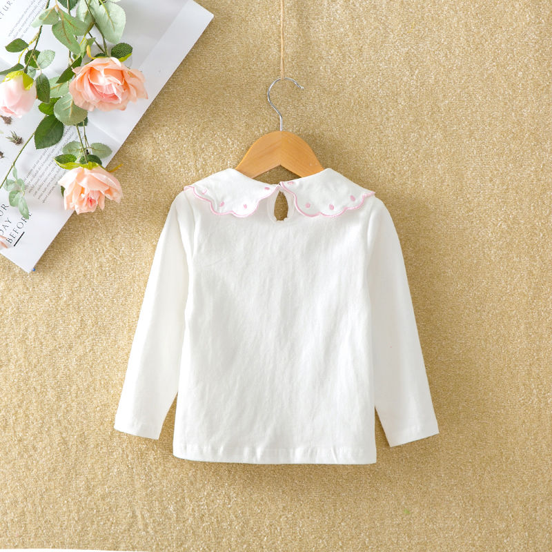 Cotton baby shirt white Long Sleeve autumn clothes baby collar spring and autumn clothes girls' undershirt children's wear