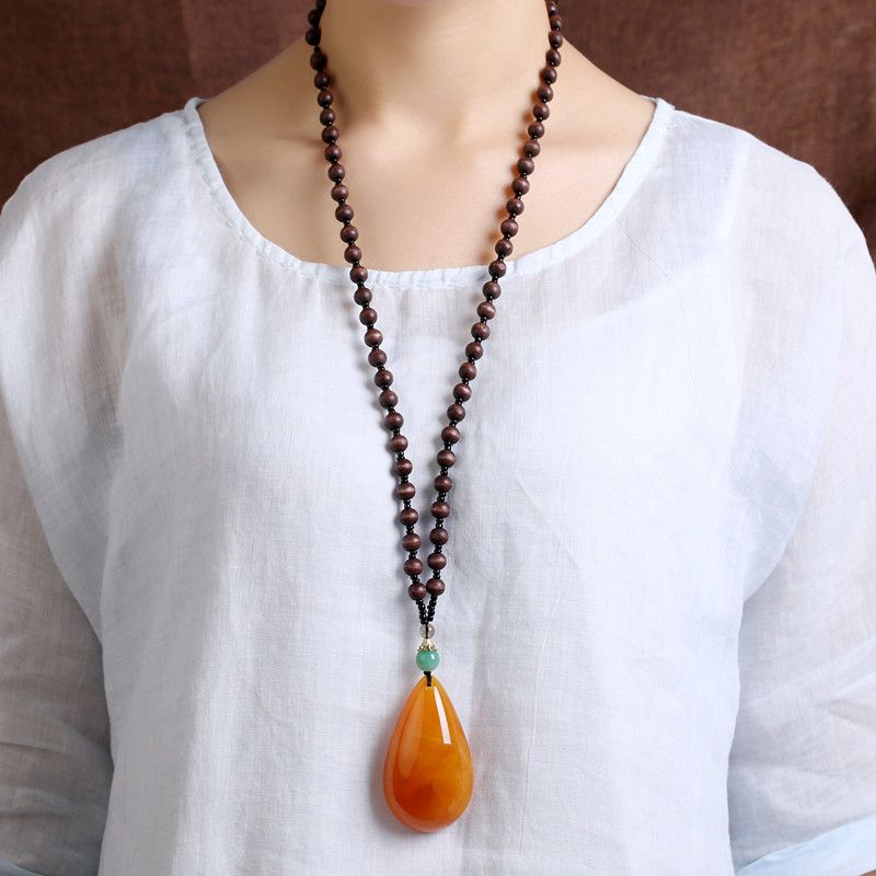 项链毛衣琥珀水滴蜜蜡吊坠安方黄平