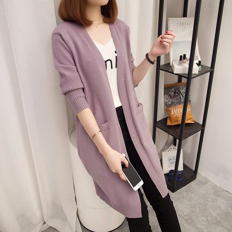 Medium length sweater coat women's early spring and autumn winter new women's clothing Korean loose top sweater cardigan
