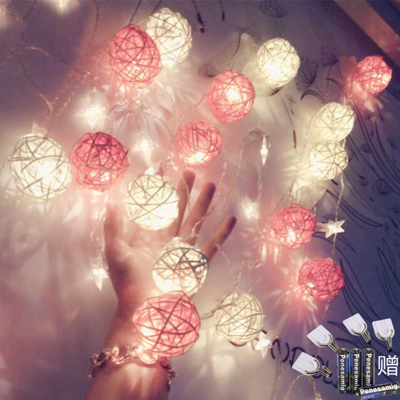 Decorative lights LED flashing lights string lights all over the sky star small color lights string dormitory room bedroom rattan ball lamp ins girl heart