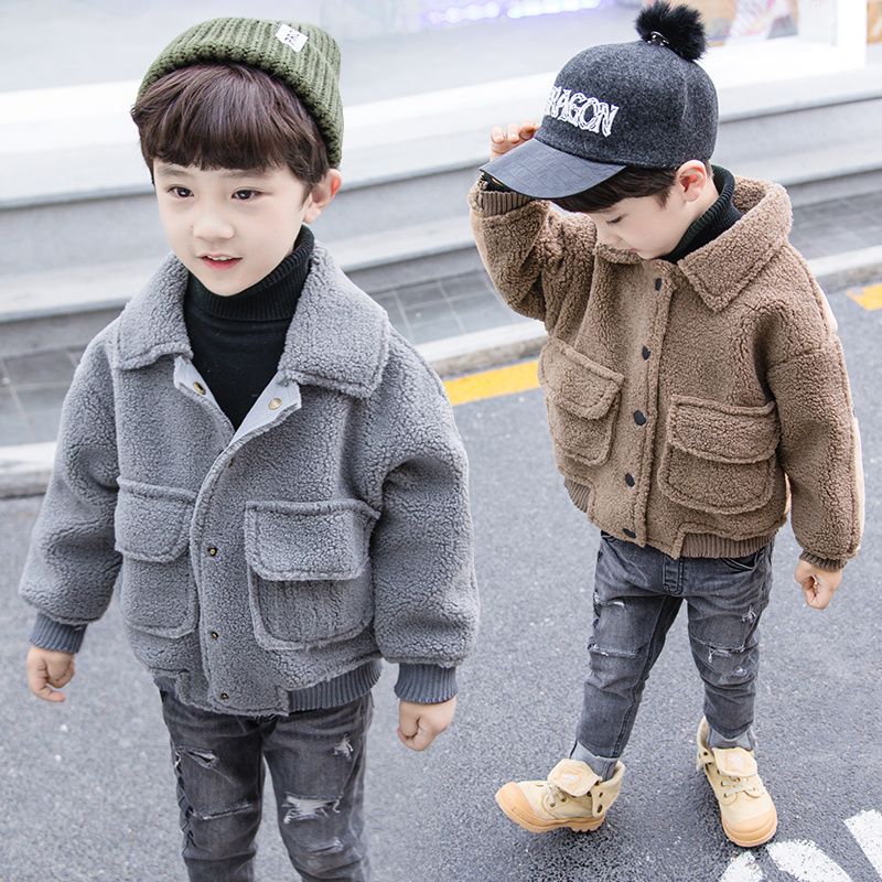 Boys' winter coat Plush thickened 2020 new style children's winter handsome fashionable clothes boys' autumn and winter jacket