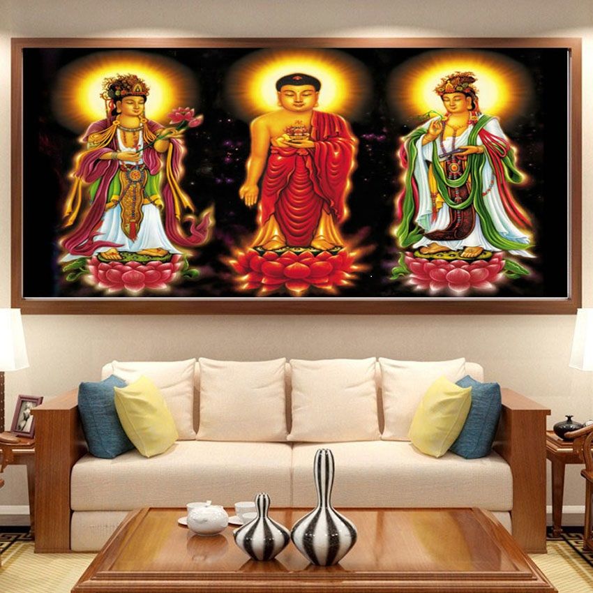 中式粘钻钻石贴西方三圣佛像立体客厅装饰画圆钻满钻点钻钻石画【2月