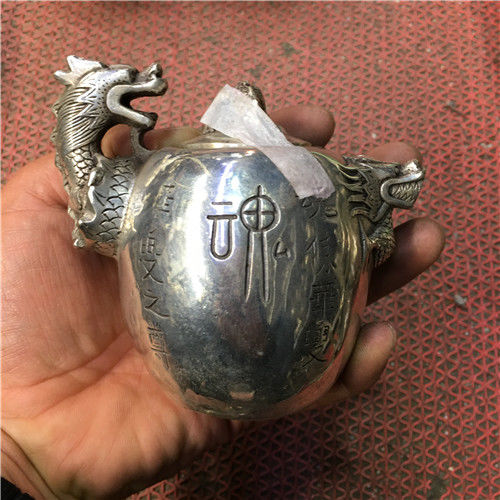 古玩杂项全铜龙龟茶壶仿古小酒壶做旧铜器摆件龙壶凤盖装饰摆件