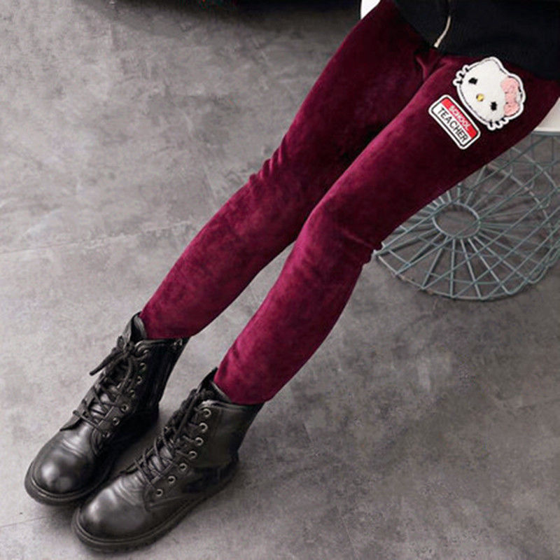Girls' Leggings with plush thickening for middle school and university children's autumn and winter outer wear winter girls' elastic thermal pants integrated pants