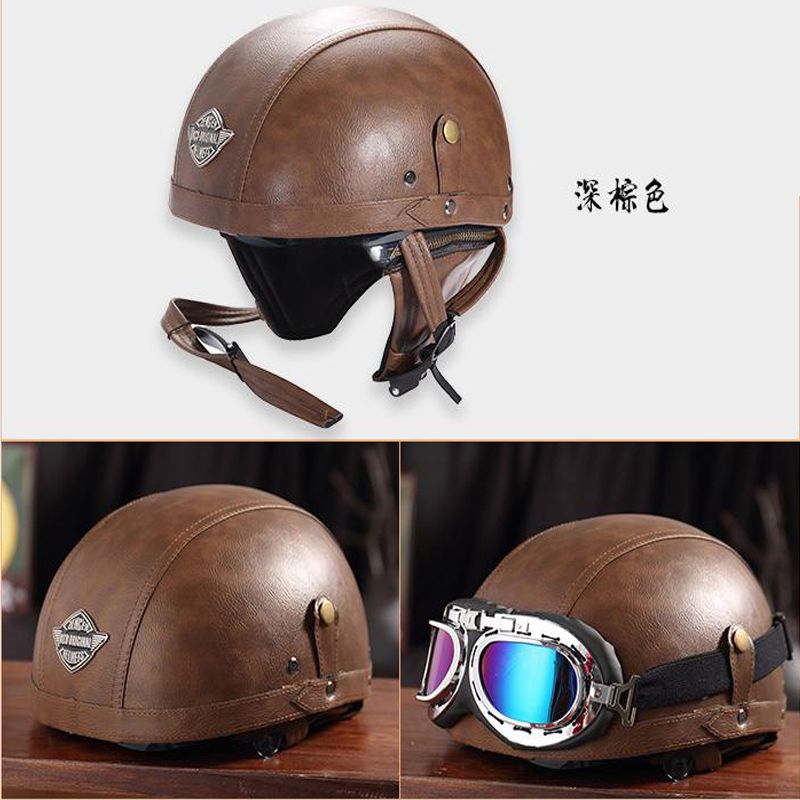 摩托车3C认证头盔安全帽四季男女哈雷复古电动车哈雷复古皮盔半盔