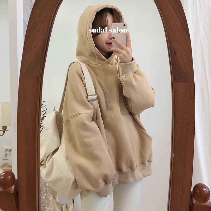 Sweater women's Korean autumn and winter Plush warm solid color BF Harajuku style Ulzzang college style loose top coat