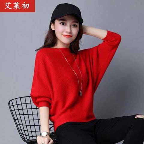 Spring and autumn 2020 popular knitwear women's bat sleeve sweater knitted coat loose large sweater