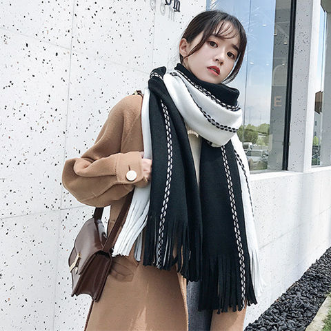 Scarf female winter Student Korean version versatile Bib thickened women's long warm scarf wool knitted shawl