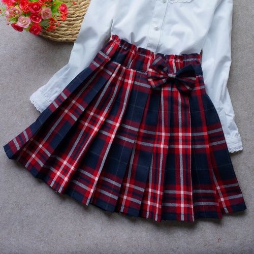 女童韓版學院風格子學生短裙蓬蓬裙中大兒童白襯衫百褶裙子半身裙