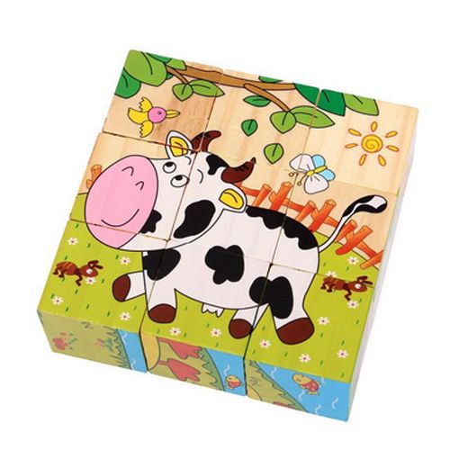 九块拼图农场动物兔子积木拼图拼块益智玩具款式随机 e5302