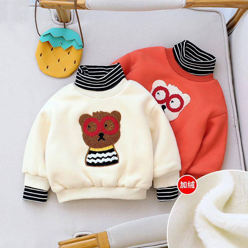 Female baby winter Korean high collar sweater 1-4 years old baby children boy Pullover coat 3 girls Plush clothes