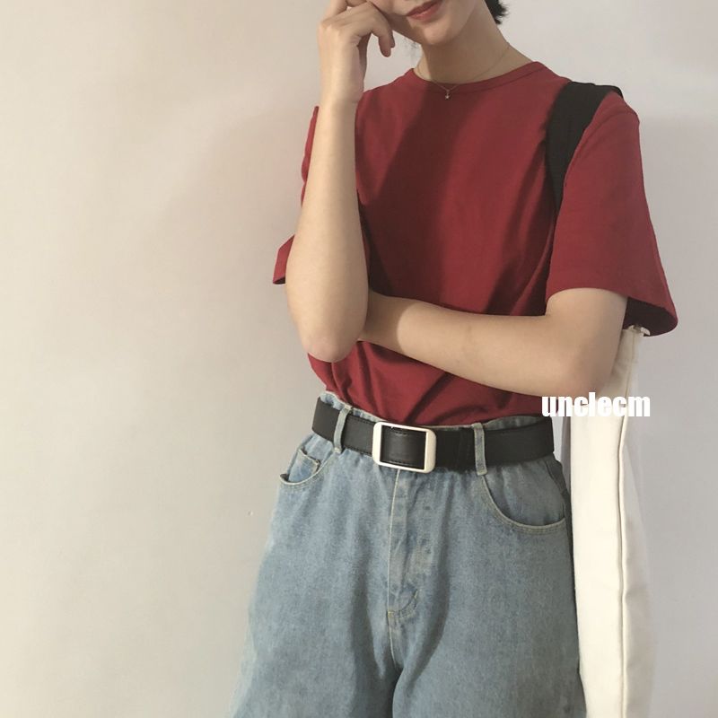 Internet celebrity new uzzlang belt female simple and versatile Korean retro simple ladies wide chic belt bf black