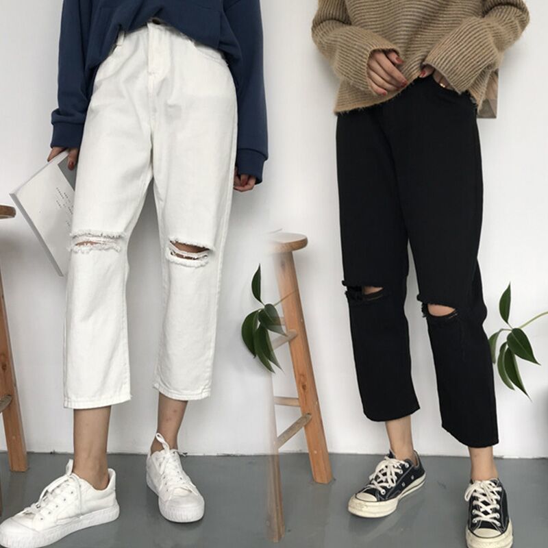 Baggy jeans women's loose and slim Korean summer wear new fat mm high waist large size student Wide Leg Pants Capris