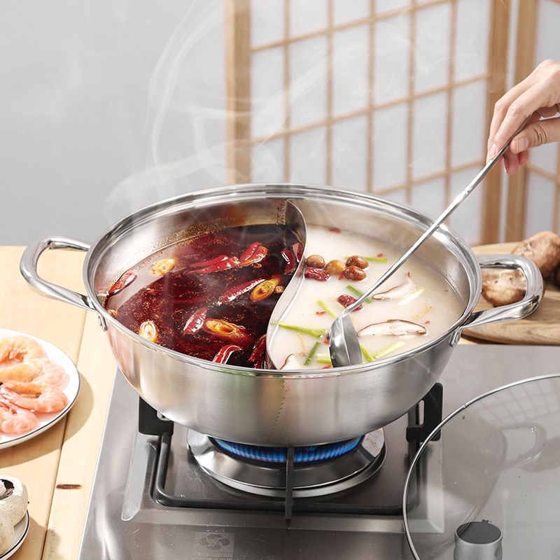 [Extra thick/heightened] 304 stainless steel Yuanyang hot pot household soup pot with lid, special hot pot pot for induction cooker