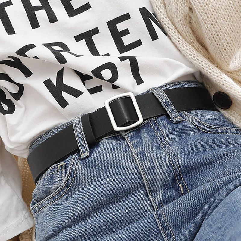 Non-porous belt round buckle student bf simple square buckle jeans female Korean chic trend free punching casual belt