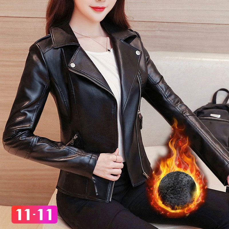 【明星同款】春秋冬小皮衣女外套韓版修身顯瘦皮夾克機車服四季款