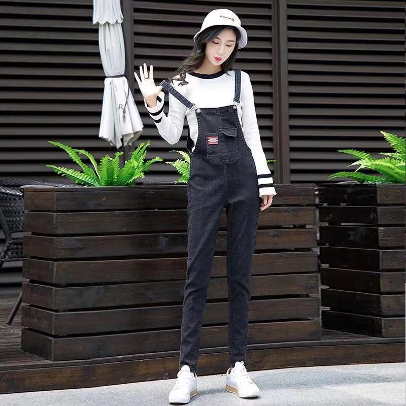 Denim belt pants female students Korean version of versatile suspenders slim and show legs long elastic tight Leggings fashion