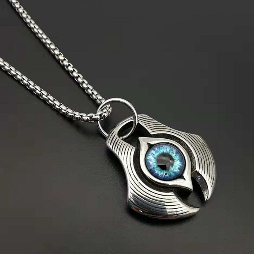 霸气红蓝恶魔眼球吊坠 潮流个性复古钛钢项链 男士嘻哈朋克首饰品