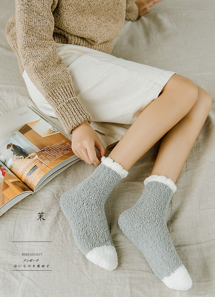 珊瑚绒袜子女毛冬季加厚加绒保暖睡眠月子袜产后秋冬新款睡觉袜子