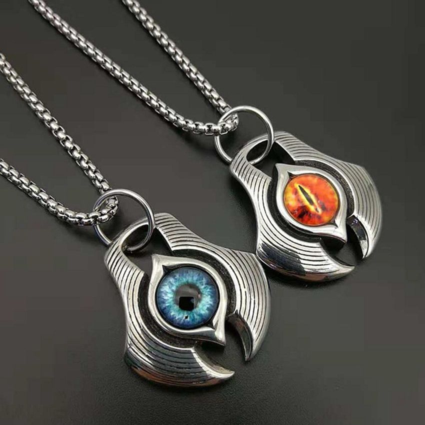 霸气红蓝恶魔眼球吊坠 潮流个性复古钛钢项链 男士嘻哈朋克首饰品