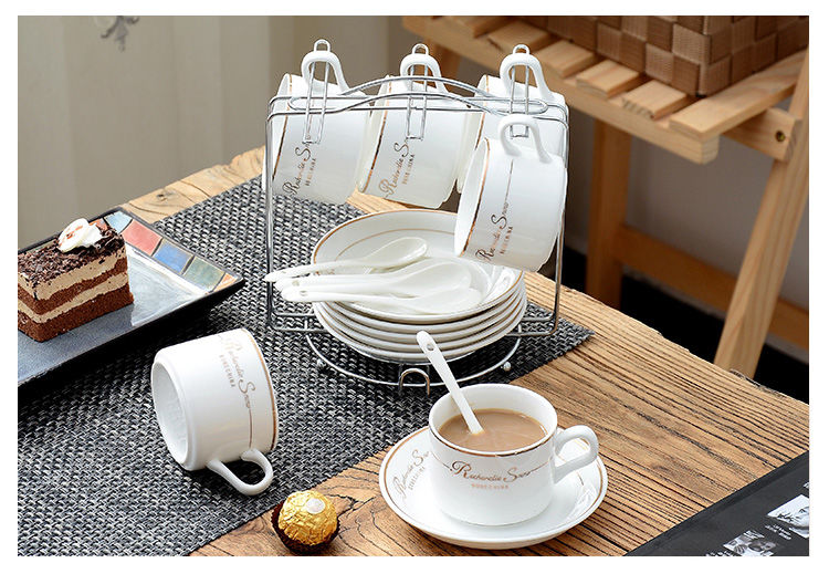 【欧式陶瓷杯咖啡杯套装】套具创意简约家用骨瓷咖啡杯子送碟勺架子