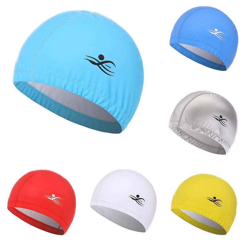 Leather swimming cap printed high elastic cloth cap children's PU coating cap waterproof solid color large men's and women's swimming cap