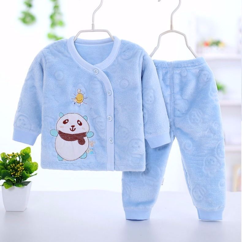 2020 new baby suit male and female baby coral fleece two-piece set newborn flannel warm pajamas suit
