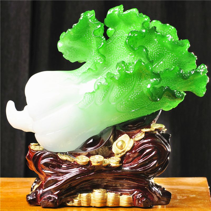 玉白菜摆件招财大号客厅店铺金蟾风水办公室家居工艺装饰开业礼品