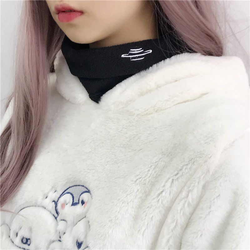 [Polar fleece] autumn new women's clothing Korean version of the small fresh high-necked student jacket embroidery long-sleeved bottoming shirt tide