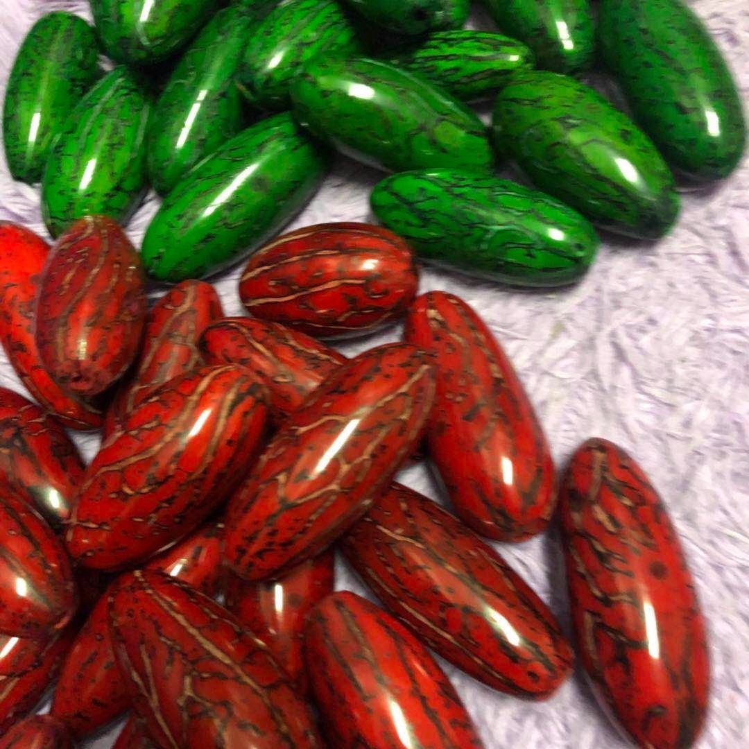 千眼菩提子原籽彩色手把件红黄绿白彩色成品长粗打磨文玩佛珠手串