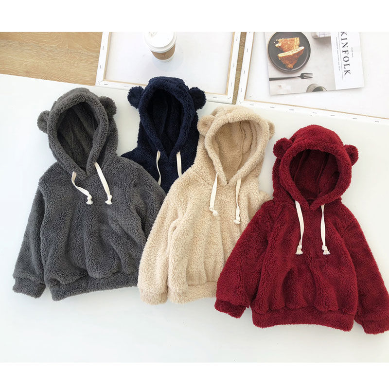 Baby plush sweater baby boys and girls 4 warm Plush hood foreign style 1-3-5 year old children's top