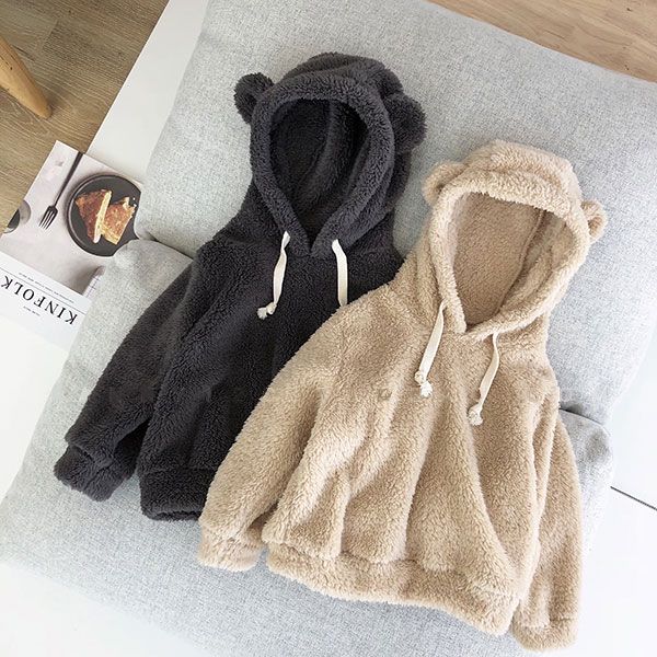 Baby plush sweater baby boys and girls 4 warm Plush hood foreign style 1-3-5 year old children's top