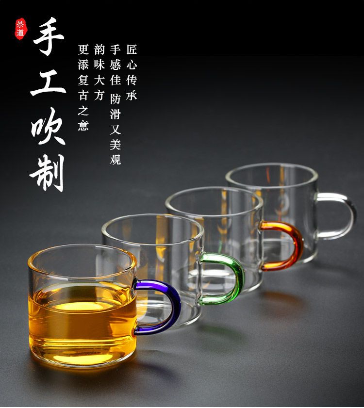 【加厚面耐高温】加厚透明玻璃小喝茶杯子带把6只装耐热品茗杯玻璃茶杯迷你小杯子