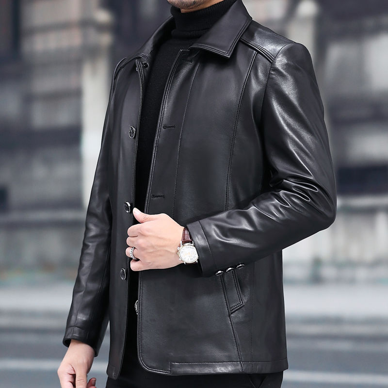 Autumn and winter leather jacket men's leather jacket men's sheepskin business casual leather Lapel coat
