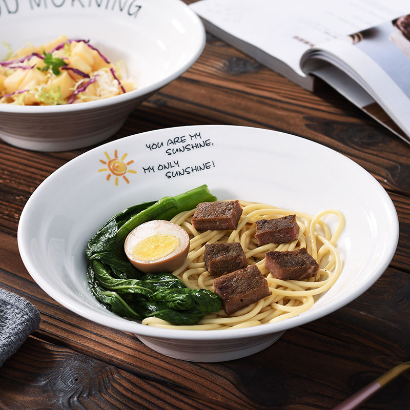 Yingmu beef ramen bowl, bubble noodle bowl, soup bowl, household bowl, ceramic large Japanese salad bowl, bamboo hat bowl, trumpet bowl